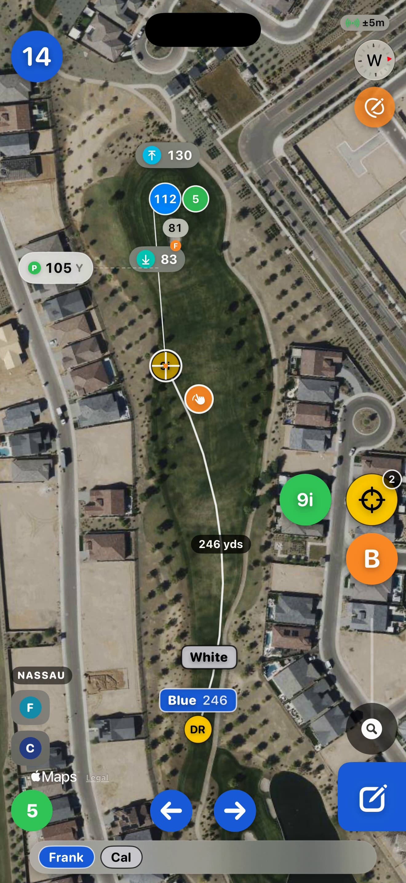 A tracked 246-yard tee shot on hole 14