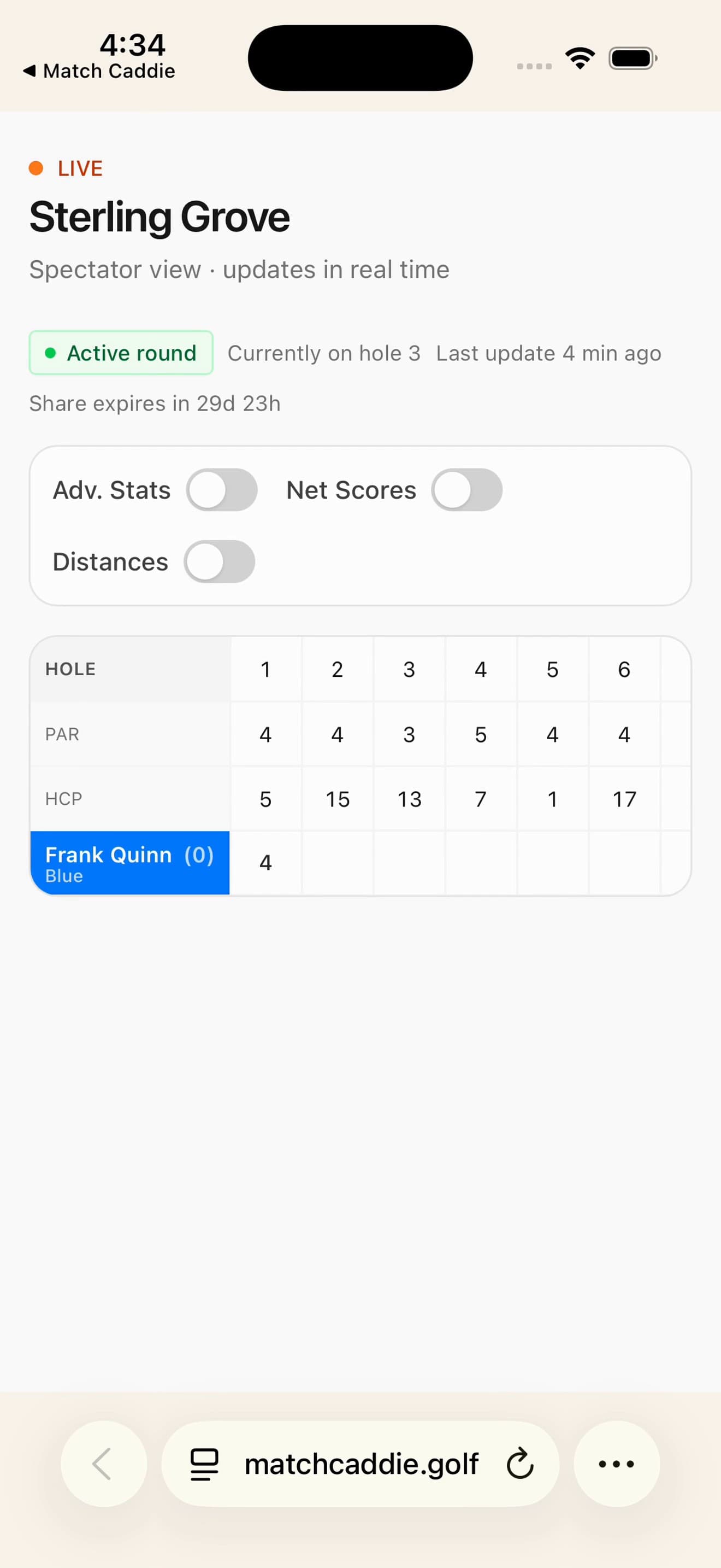 Live scorecard in a browser